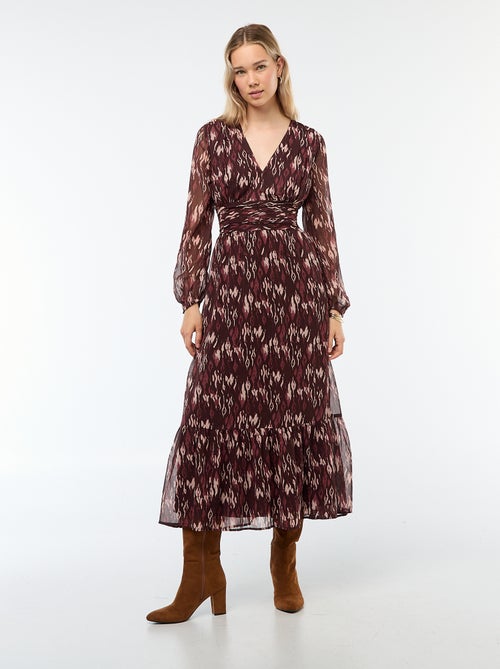 Robe longue imprimée à base volantée - Kiabi
