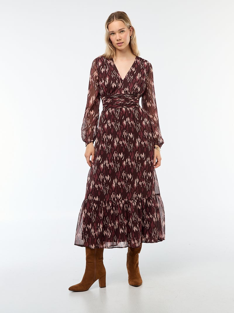 Robe longue imprimée à base volantée Bordeaux - Kiabi