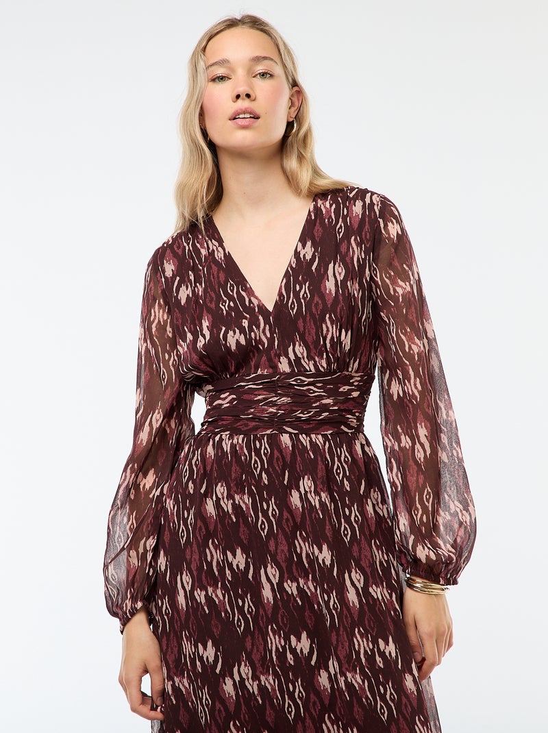 Robe longue imprimée à base volantée Bordeaux - Kiabi