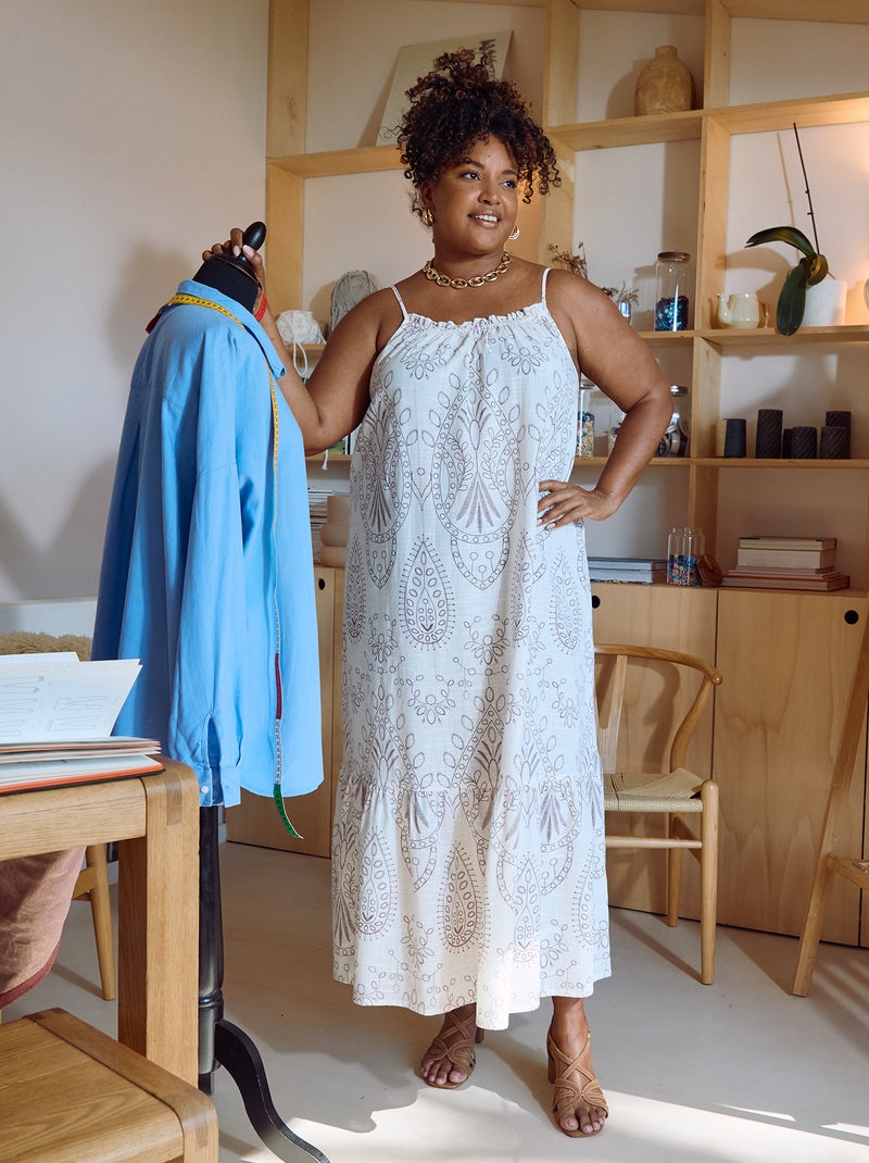 Robe longue imprimée à bretelles Beige - Kiabi