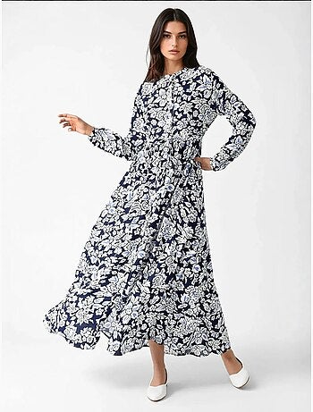 Robe longue imprimée à col chemise