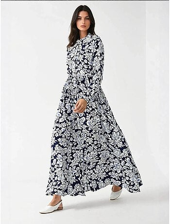 Robe longue imprimée à col chemise