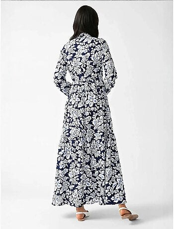 Robe longue imprimée à col chemise