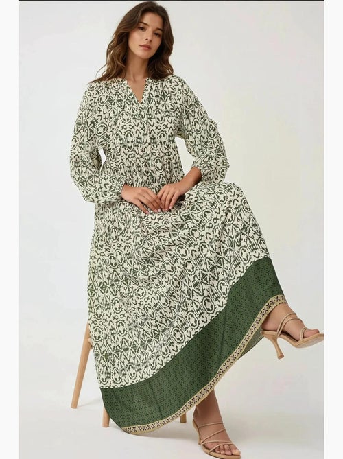Robe longue imprimée à col chemise hiccup - Kiabi Robe longue imprimée à col chemise hiccup - Kiabi