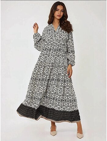Robe longue imprimée à col chemise