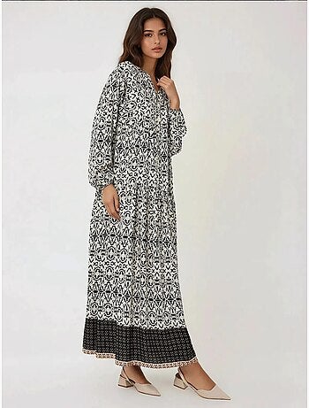 Robe longue imprimée à col chemise