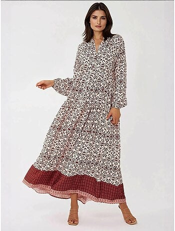 Robe longue imprimée à col chemise