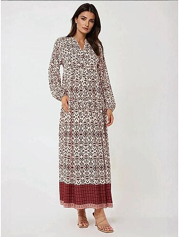 Robe longue imprimée à col chemise