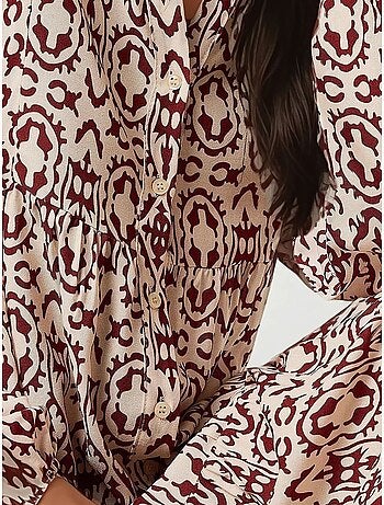 Robe longue imprimée à col chemise