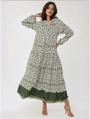 Robe longue imprimée à col chemise