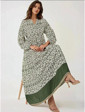 Robe longue imprimée à col chemise