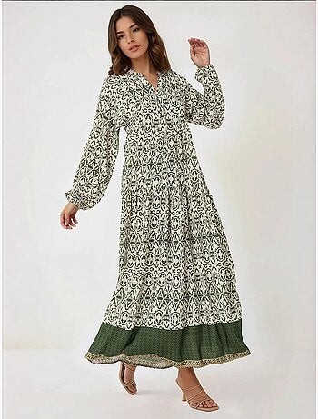Robe longue imprimée à col chemise