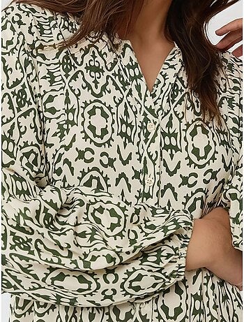 Robe longue imprimée à col chemise