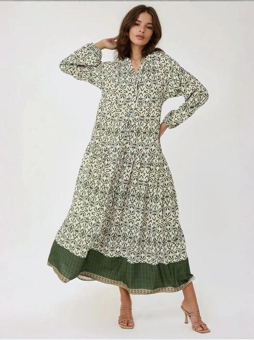 Robe longue imprimée à col chemise - Kiabi