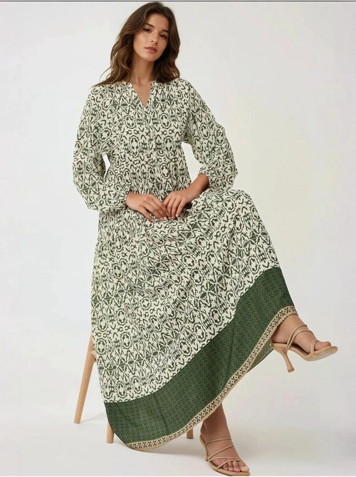 Robe longue imprimée à col chemise - Kiabi
