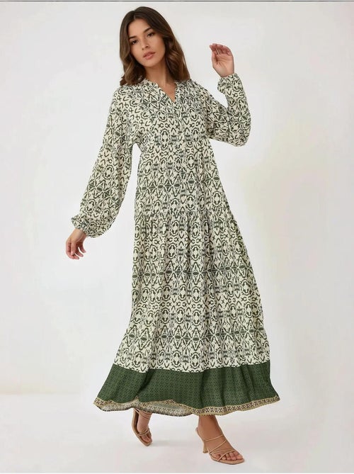 Robe longue imprimée à col chemise - Kiabi