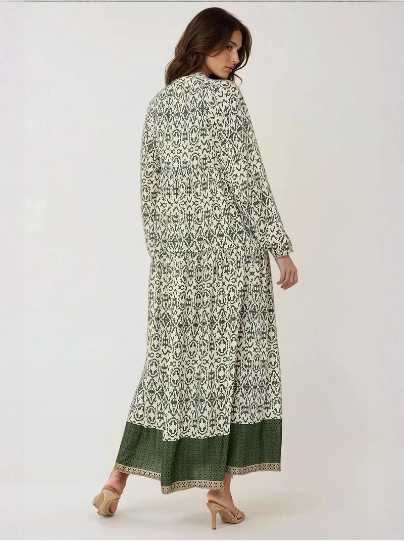 Robe longue imprimée à col chemise Vert - Kiabi