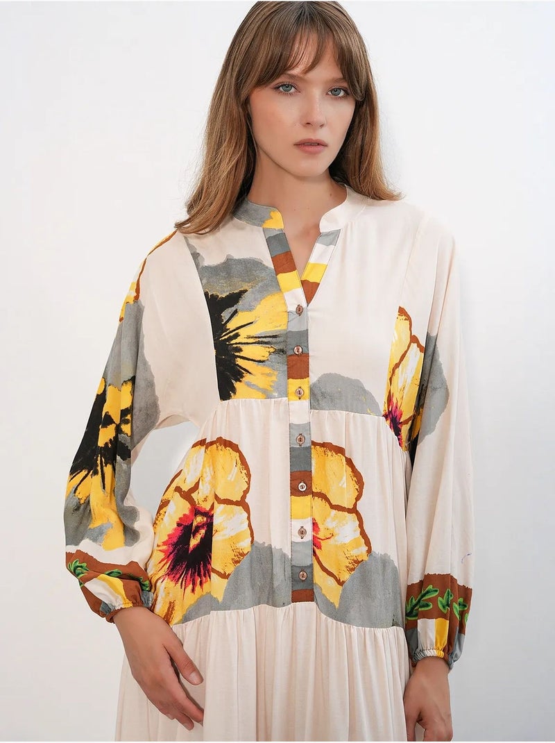 Robe longue imprimée à col en v bdart Ambre - Kiabi