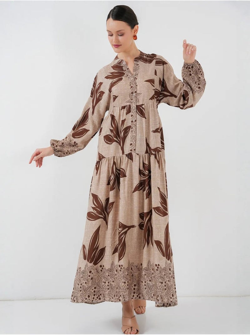 Robe longue imprimée à col en v bdart Beige clair - Kiabi