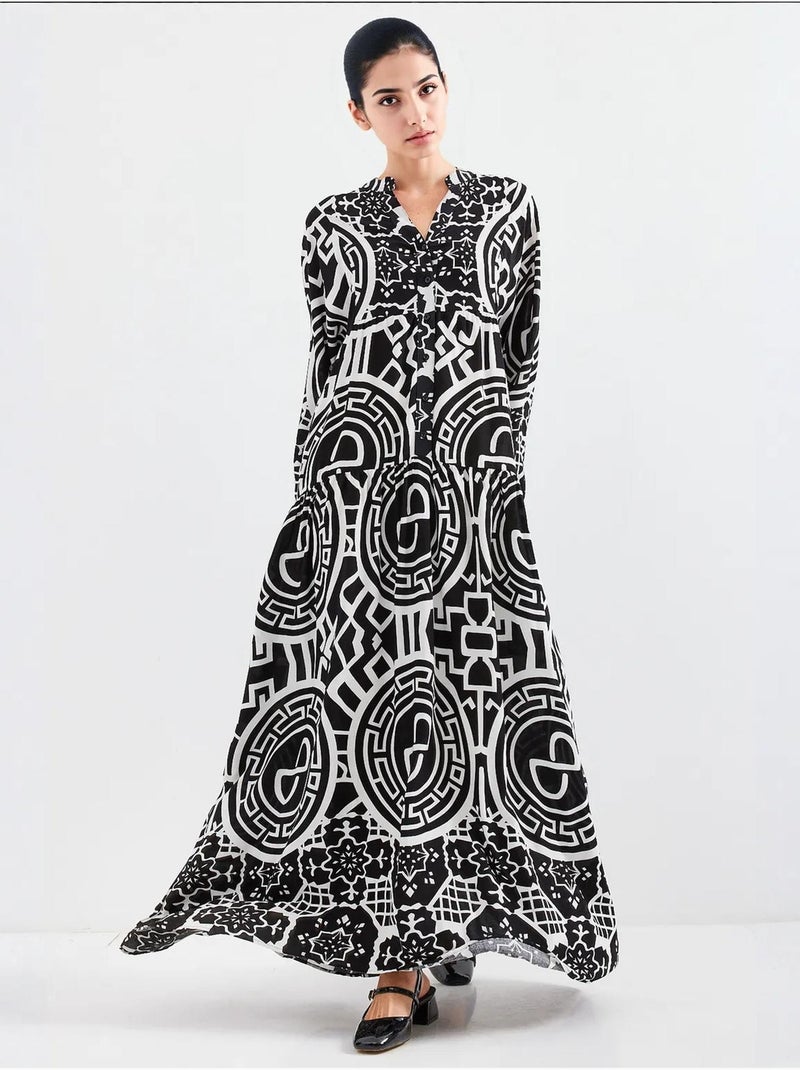 Robe longue imprimée à col en v bdart Blanc cassé - Kiabi