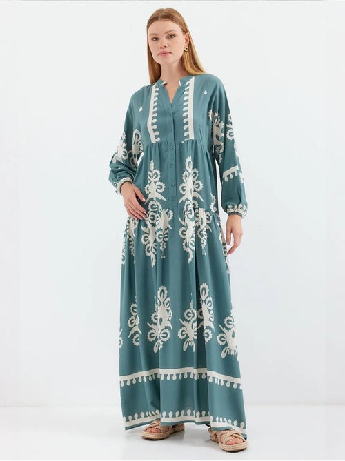 Robe longue imprimée à col en v bdart - Kiabi Robe longue imprimée à col en v bdart - Kiabi
