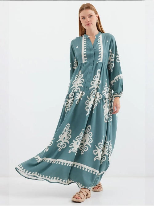 Robe longue imprimée à col en v bdart - Kiabi Robe longue imprimée à col en v bdart - Kiabi