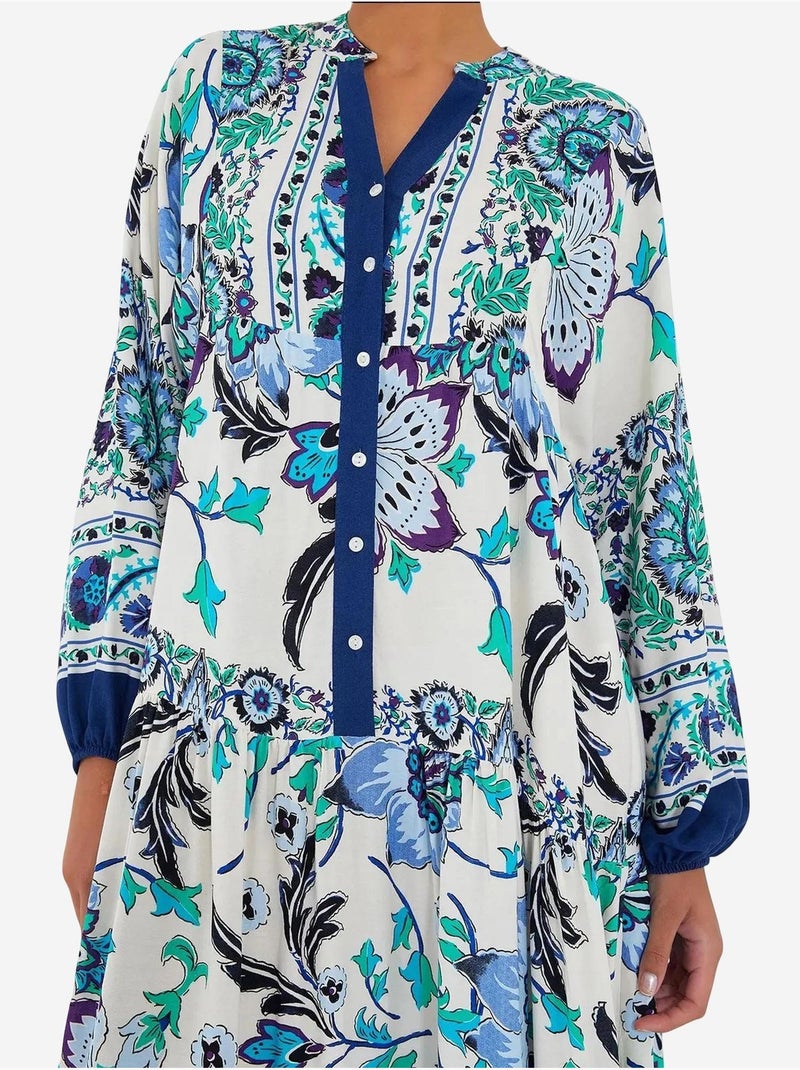 Robe longue imprimée à col en v bdart Bleu canard - Kiabi