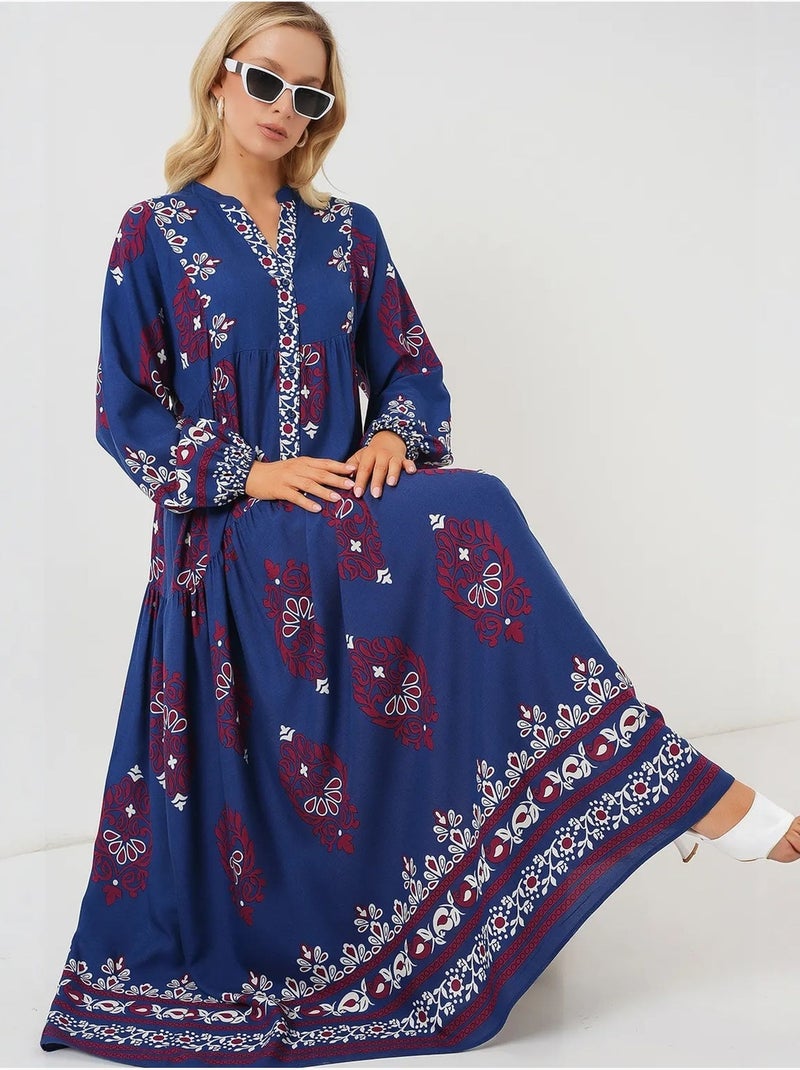 Robe longue imprimée à col en v bdart Bleu ciel - Kiabi