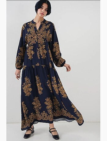 Robe longue imprimée à col en v bdart