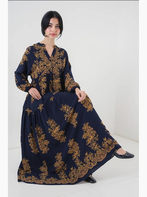 Robe longue imprimée à col en v bdart - Kiabi
