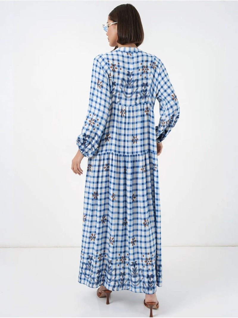 Robe longue imprimée à col en v bdart Bleu - Kiabi