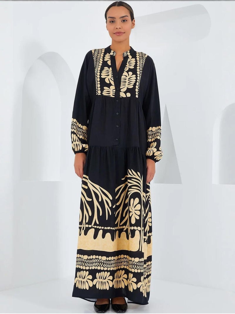 Robe longue imprimée à col en v bdart Bleu nuit - Kiabi