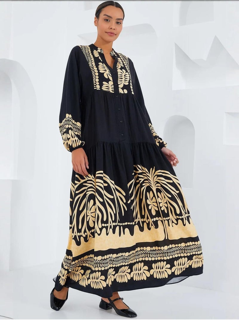 Robe longue imprimée à col en v bdart Bleu nuit - Kiabi