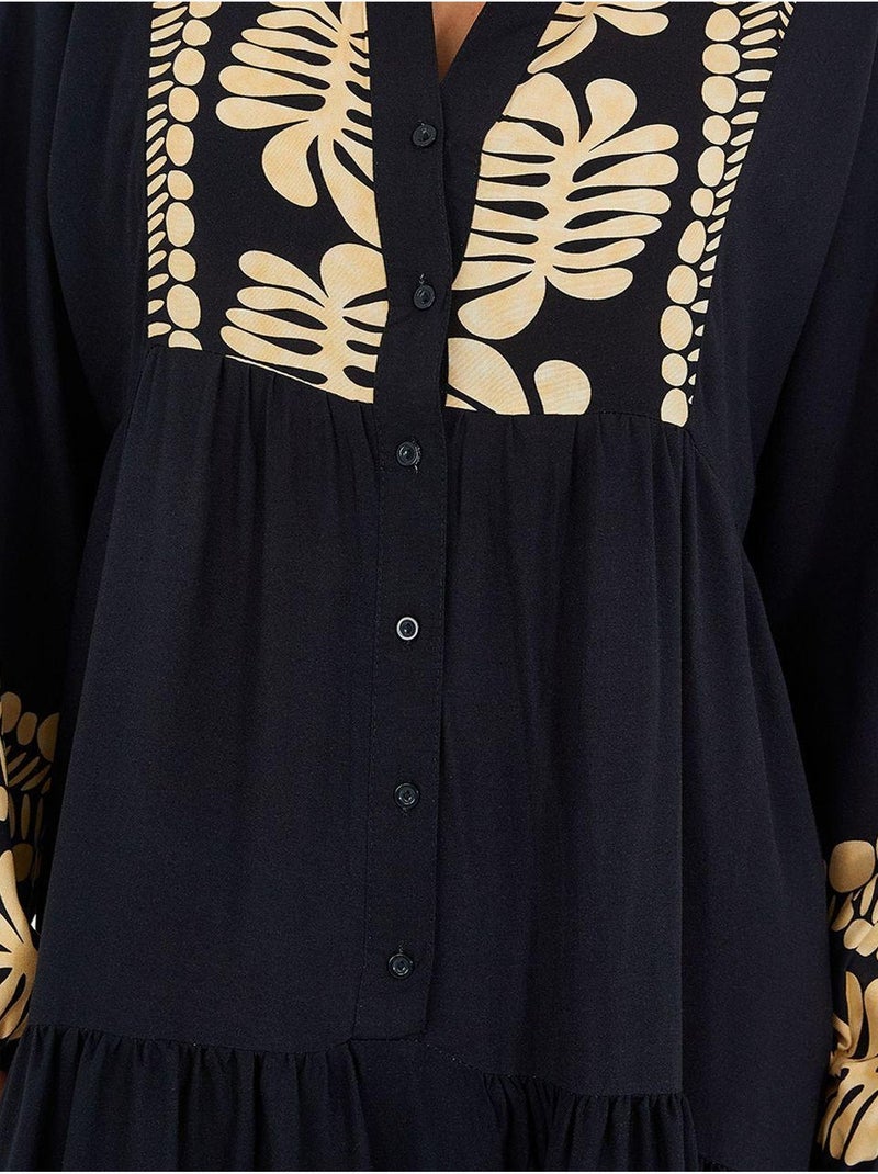 Robe longue imprimée à col en v bdart Bleu nuit - Kiabi