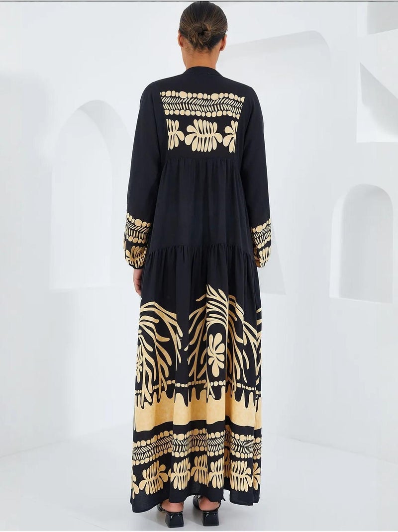Robe longue imprimée à col en v bdart Bleu nuit - Kiabi