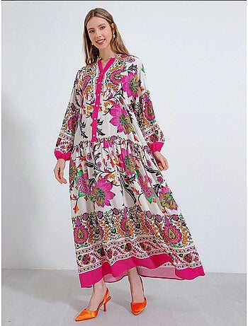 Robe longue imprimée à col en v bdart
