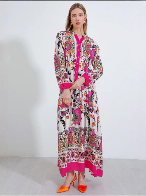 Robe longue imprimée à col en v bdart - Kiabi Robe longue imprimée à col en v bdart - Kiabi