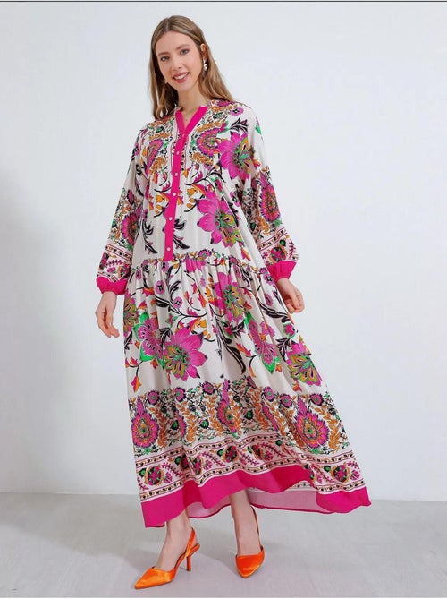 Robe longue imprimée à col en v bdart - Kiabi Robe longue imprimée à col en v bdart - Kiabi