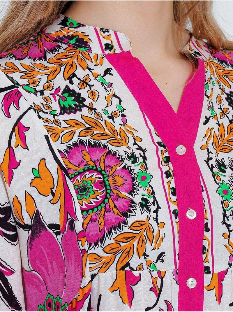 Robe longue imprimée à col en v bdart Cerise - Kiabi