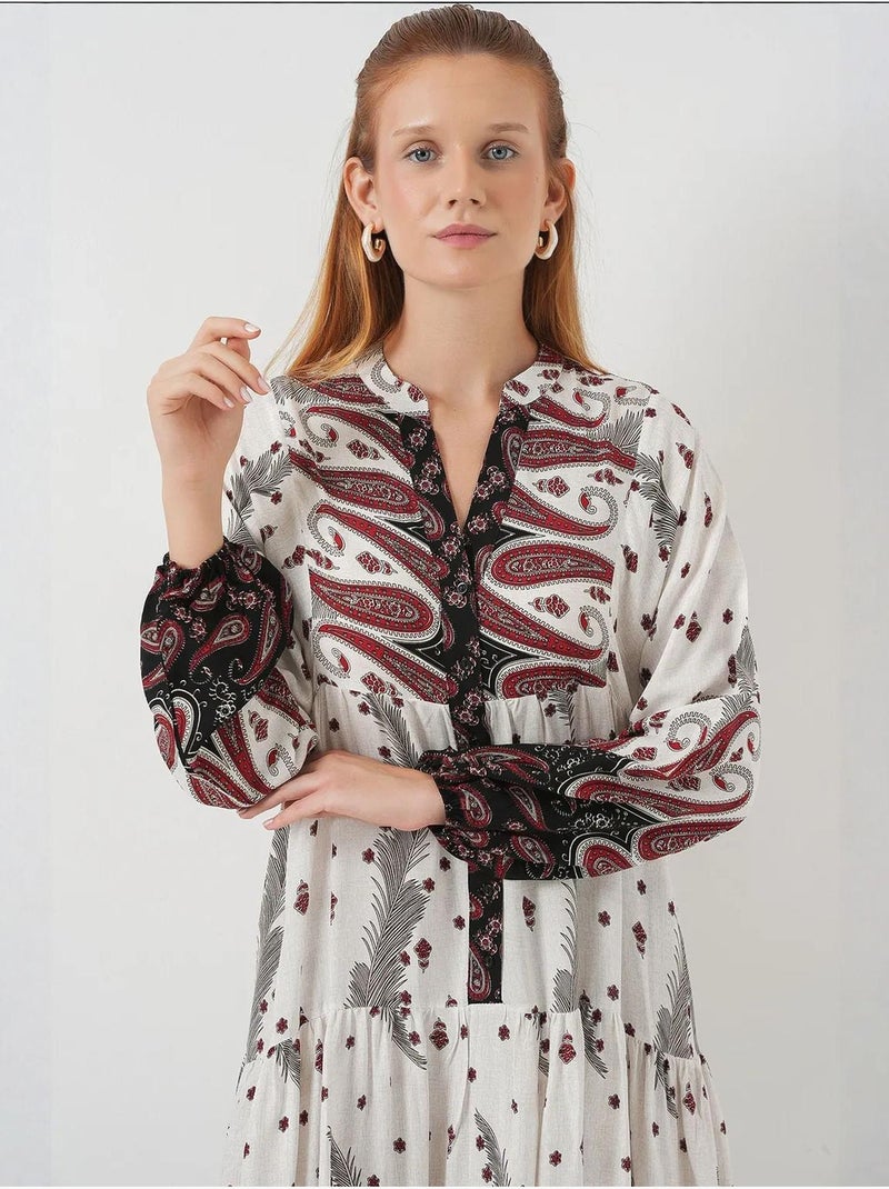 Robe longue imprimée à col en v bdart Ecru - Kiabi