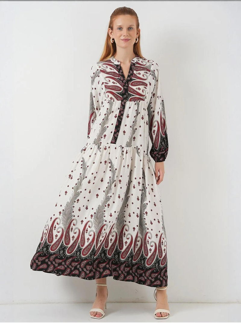 Robe longue imprimée à col en v bdart Ecru - Kiabi