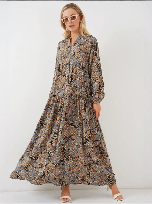 Robe longue imprimée à col en v bdart - Kiabi Robe longue imprimée à col en v bdart - Kiabi