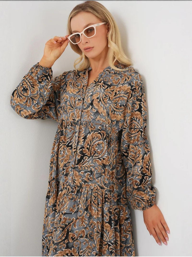 Robe longue imprimée à col en v bdart Gris moyen - Kiabi