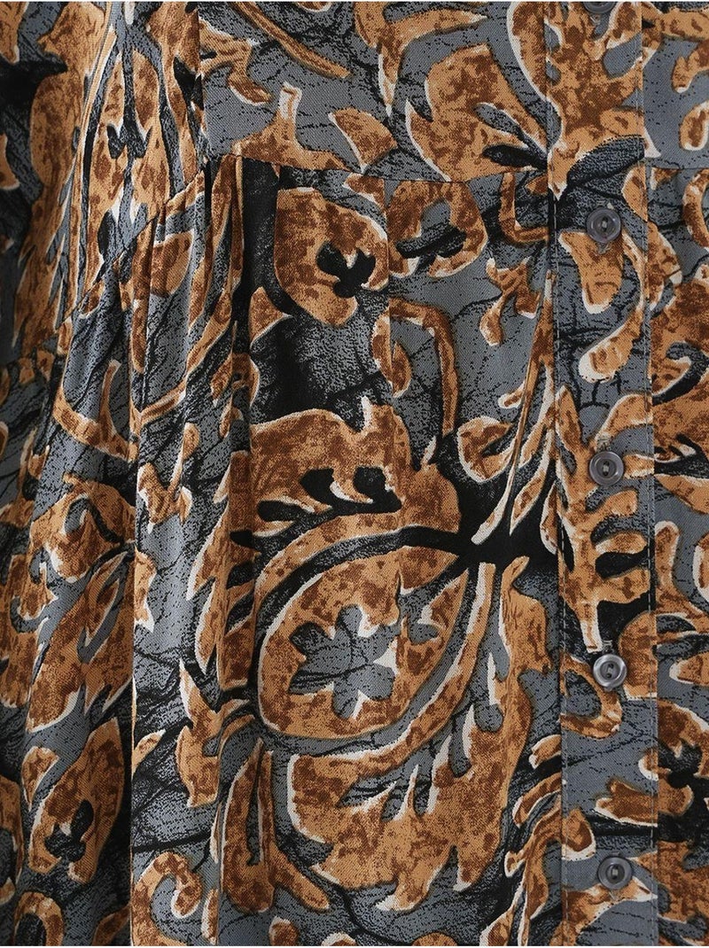 Robe longue imprimée à col en v bdart Gris moyen - Kiabi