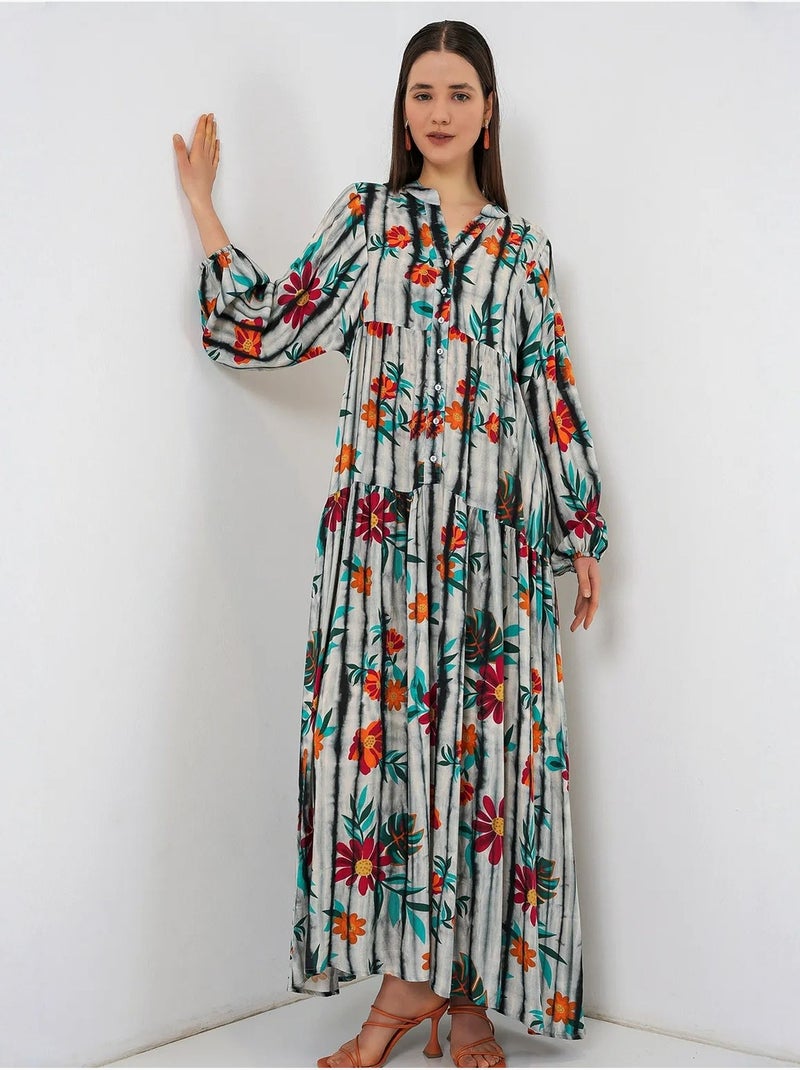 Robe longue imprimée à col en v bdart Gris Noir - Kiabi