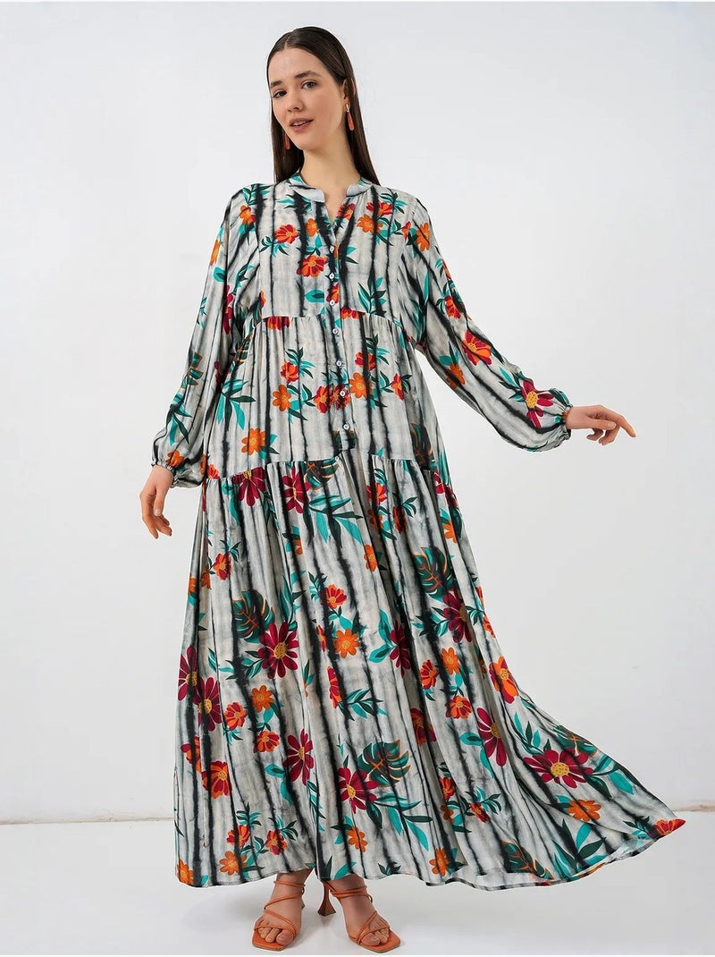 Robe longue imprimée à col en v bdart Gris Noir - Kiabi
