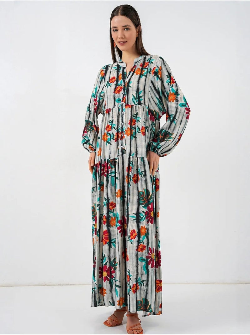 Robe longue imprimée à col en v bdart Gris Noir - Kiabi