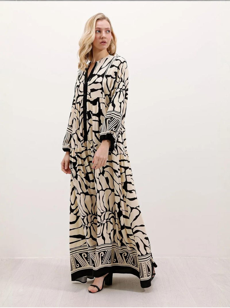 Robe longue imprimée à col en v bdart Ivoire - Kiabi