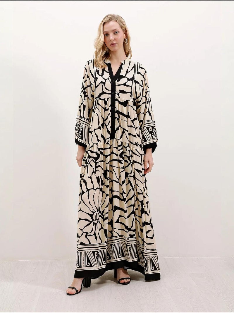 Robe longue imprimée à col en v bdart Ivoire - Kiabi