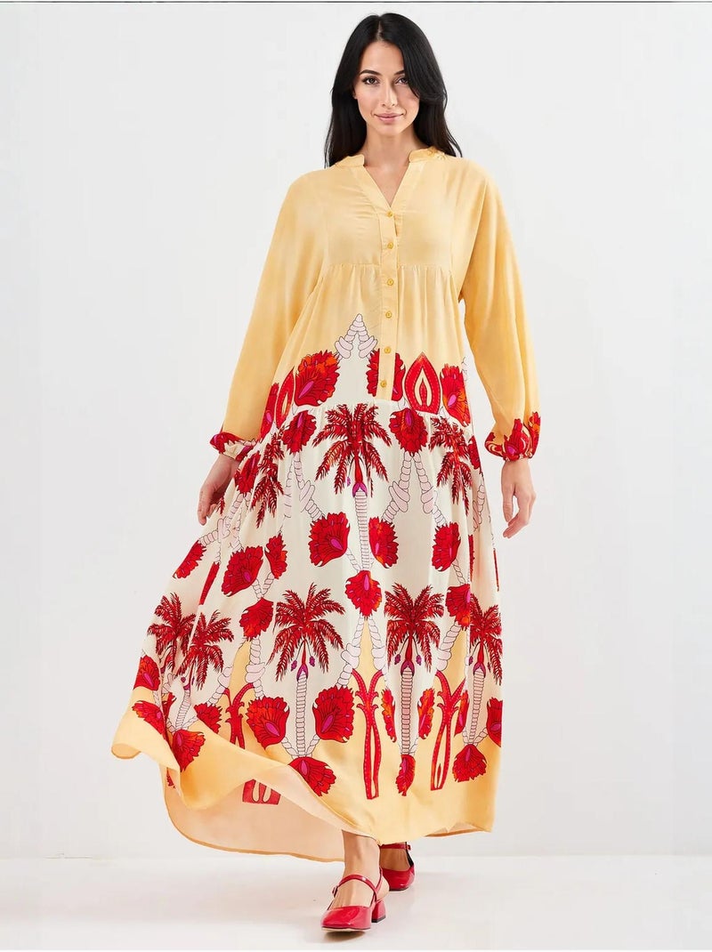 Robe longue imprimée à col en v bdart Jaune - Kiabi